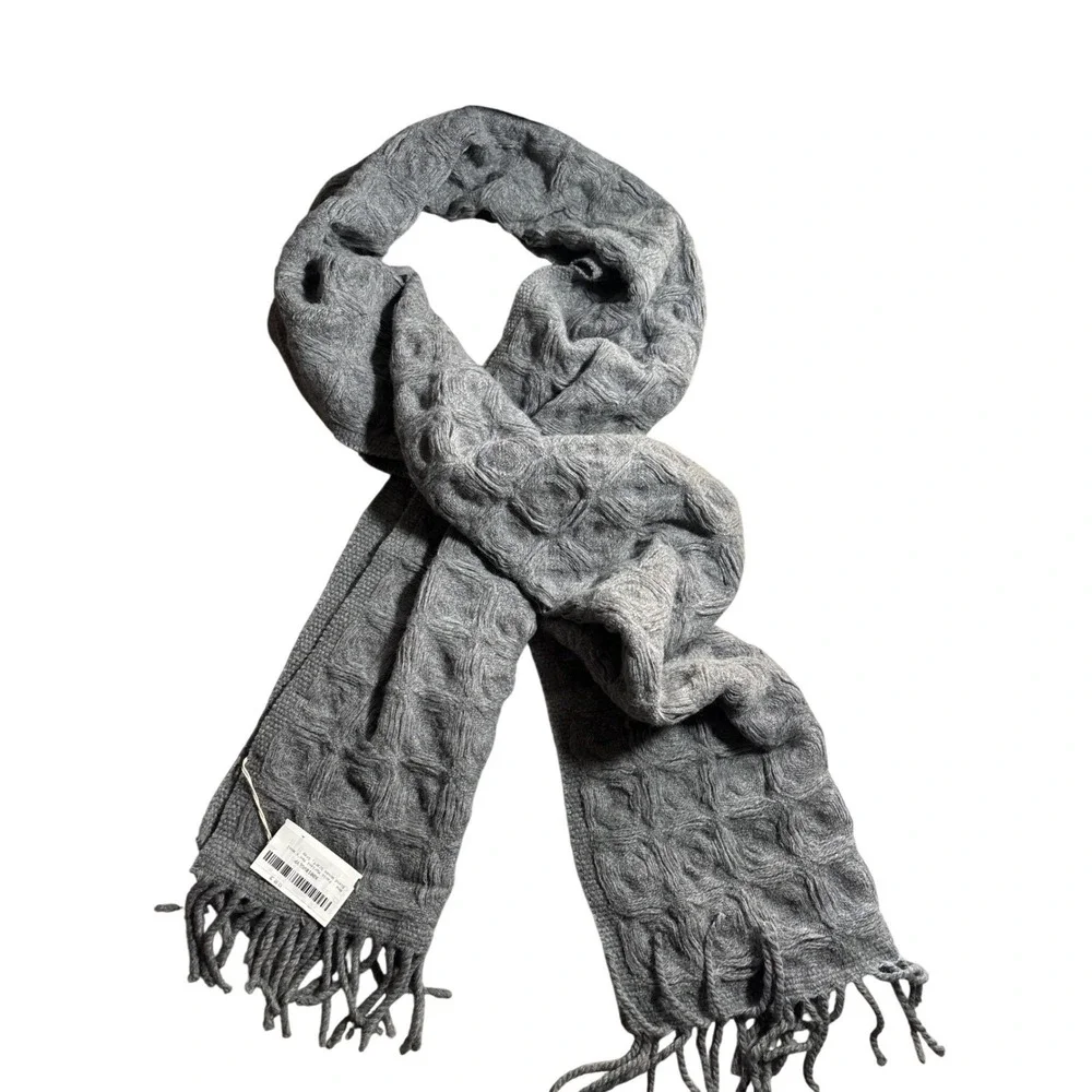 NWT Paolo Mariani Mens Wool Blend Scarf Gray Woven Made Italy Textured Fringed